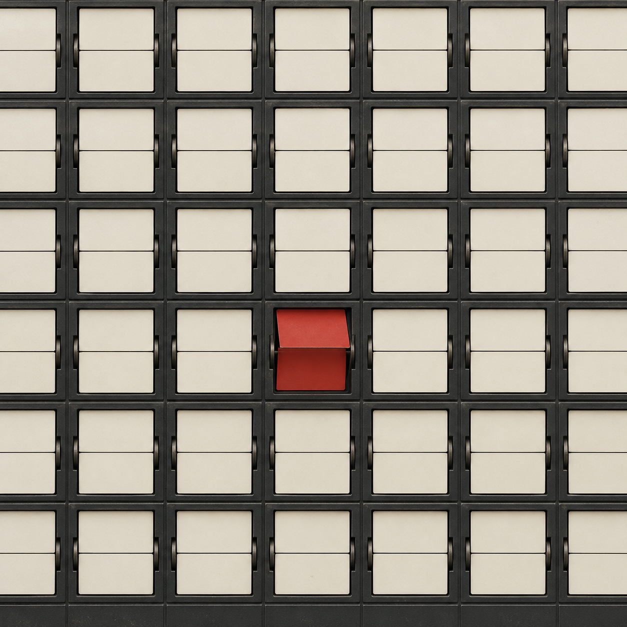 A split-flap board with one red flap mid-turn